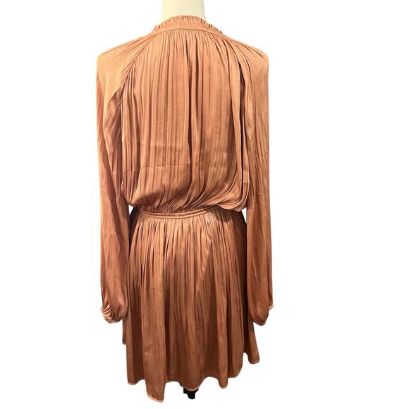 Current Air Anthropologie NEW Women's Rust Dress Sz S Midi Pleated Satin Lined - Picture 3 of 6